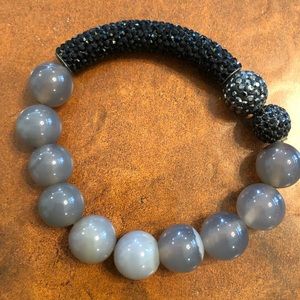 Glass bead bracelet with black rhinestones